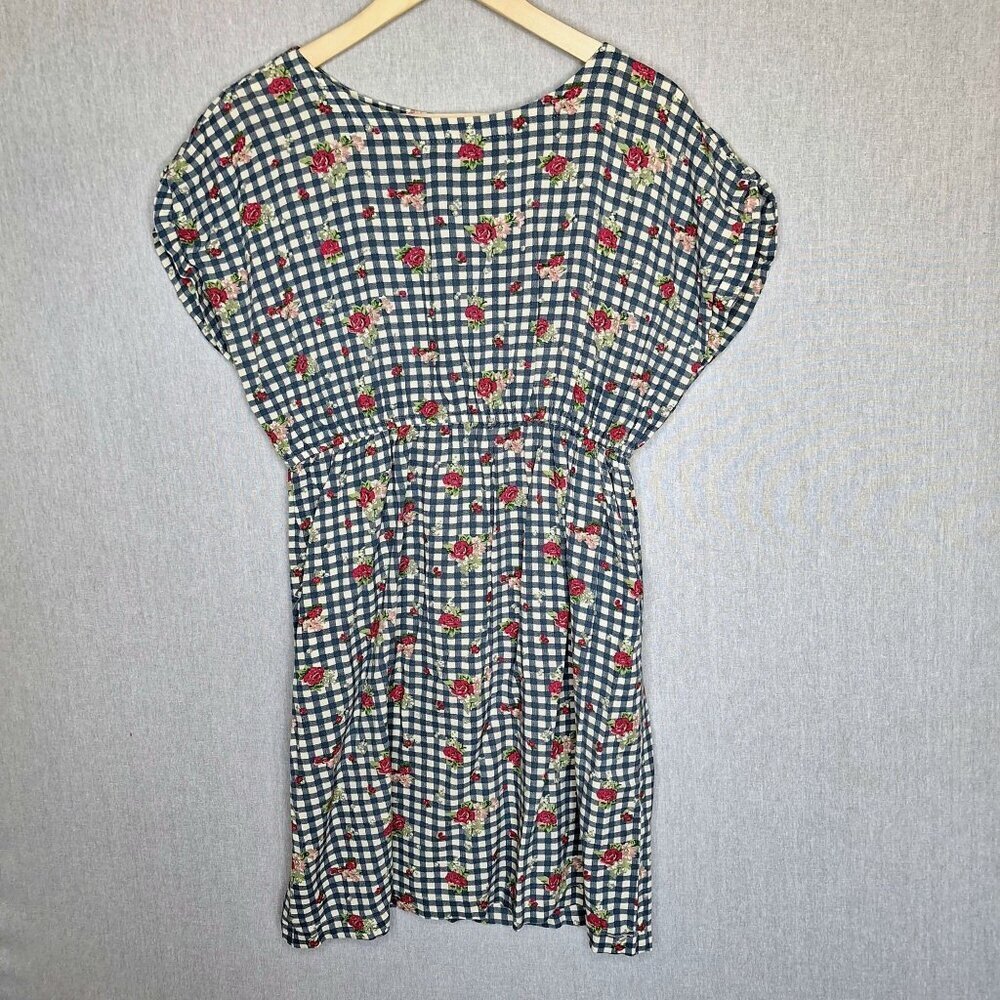 💙 Bombay Paisley Rose Print Soft Cinched T-Shirt Dress Size M/L Pockets Cottage